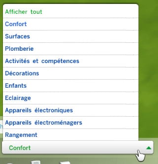 En Mode Construction, le menu "Afficher tout" vous donnera accès à l'ensemble des objets présents dans les Sims 4, y compris les objets cachés (de débogage) si vous avez activé les codes de triches