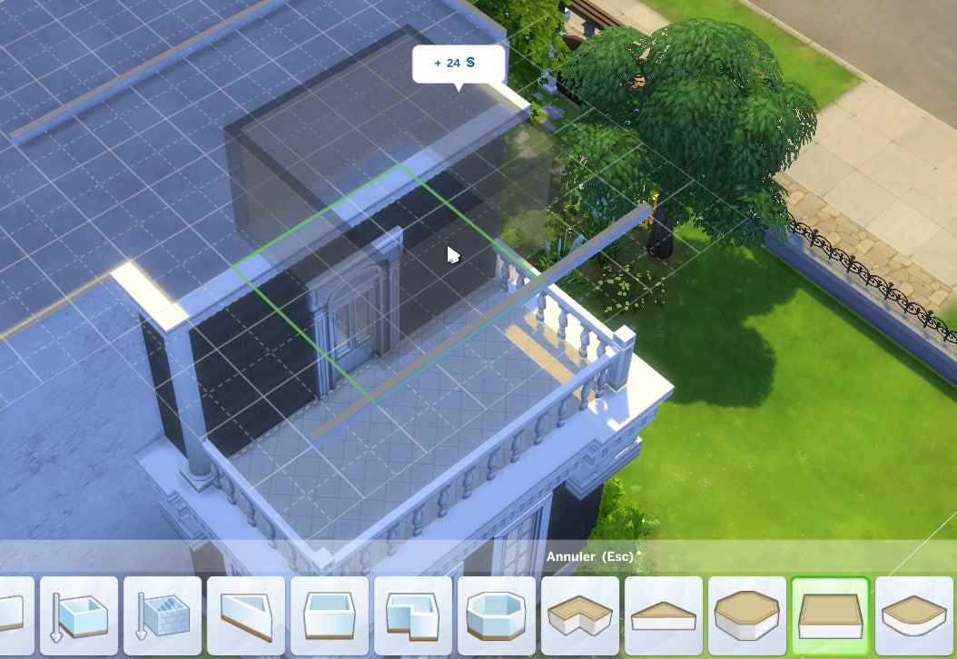 Poser un bloc de fondation permet de masquer le dessous de votre toit Sims 4