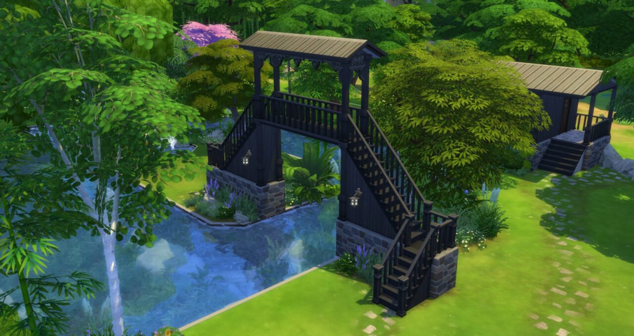 Exemple d'un pont créé sur fondations dans Les Sims 4