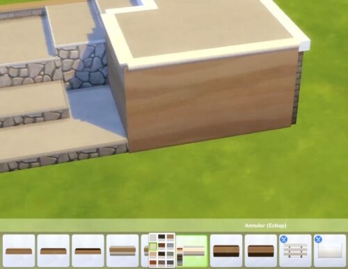 Autre avantage des demi-murs : les moulures personnalisables qui les recouvrent. Avec ça, vos plateformes Sims 4 n'en seront que plus réussies !