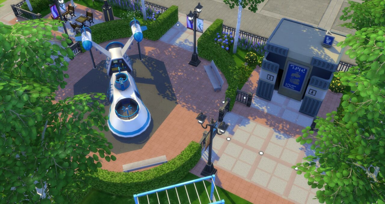 Des toilettes publics, des lampadaires, des jeux, des bancs...oui nous sommes bien dans un parc en pleine ville !
