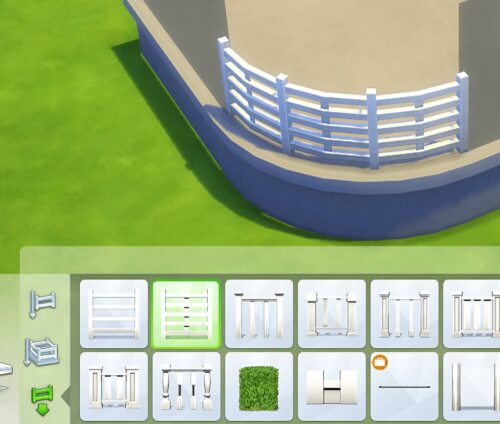 Les Sims 4 propose plusieurs options de placement des clôtures : pour créer des clôtures arrondies, c'est le mode "Remplacement" qui va nous servir