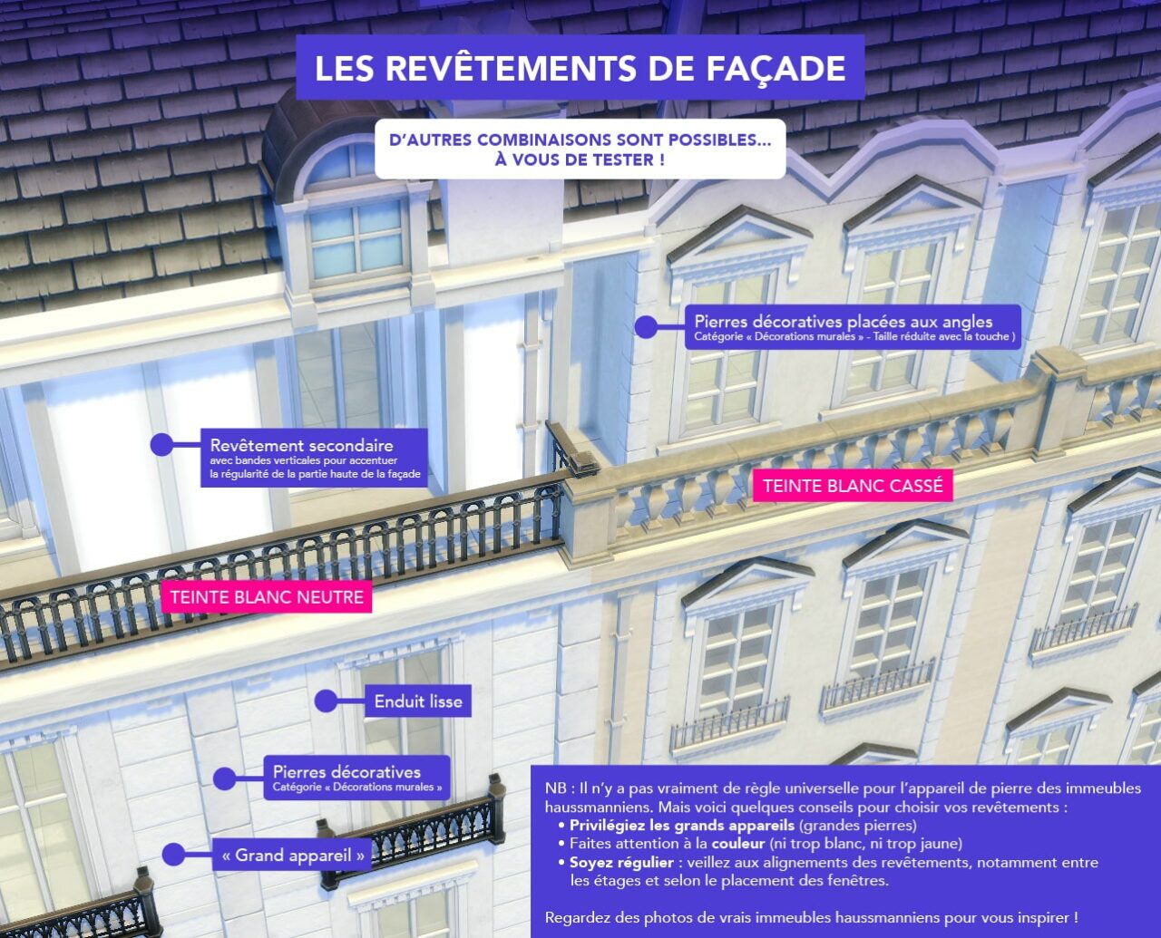 Pour créer une véritable façade d'immeuble haussmannien dans Les Sims 4, quelques principes sont à connaître