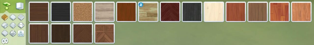 Le menu « Motifs de sol » liste l’ensemble des revêtements de sol disponibles dans Les Sims 4