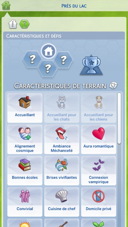 Le Volet Informations du terrain des Sims 4 affiche notamment les caractéristiques du terrain